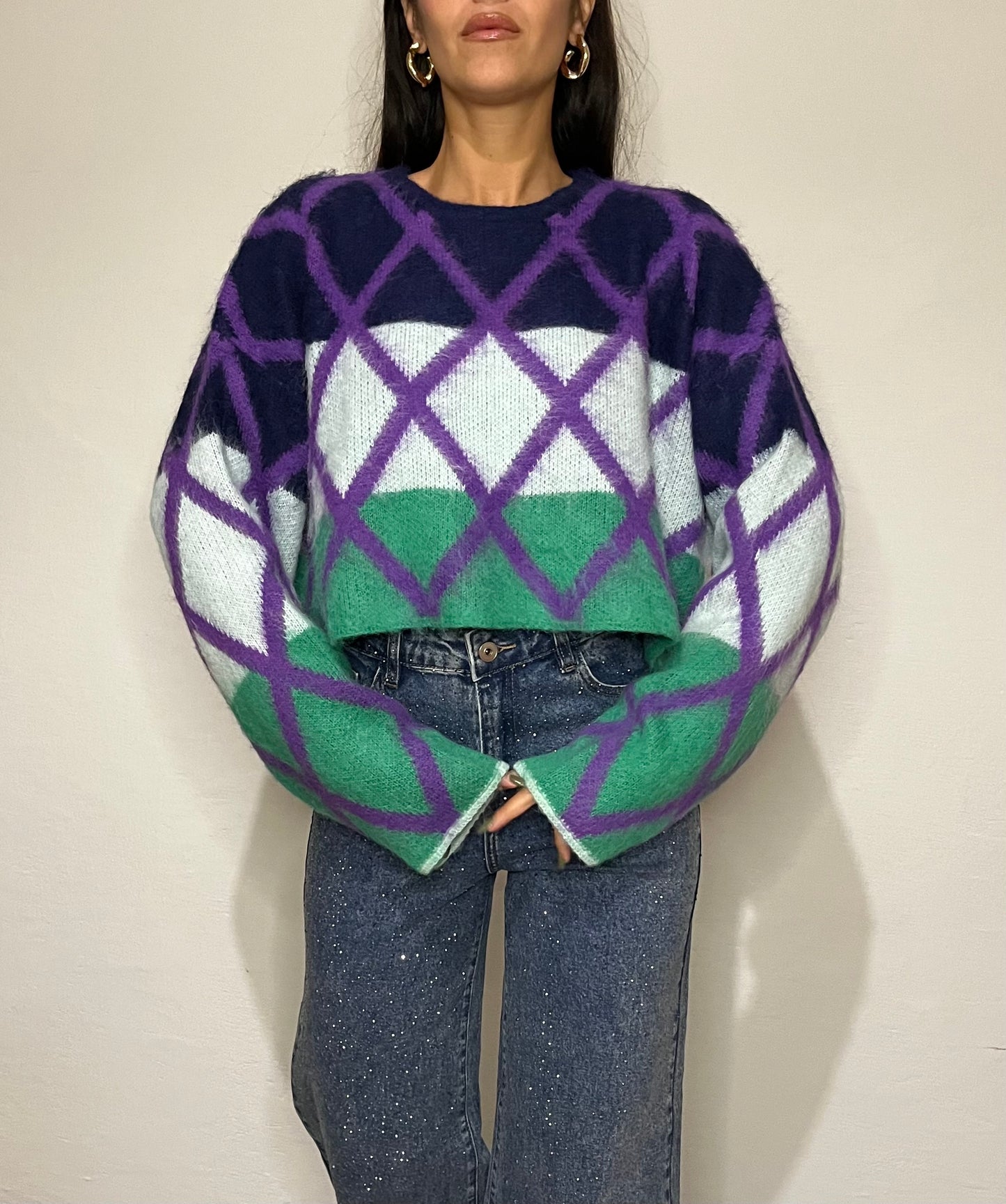 Pullover con rombi grandi