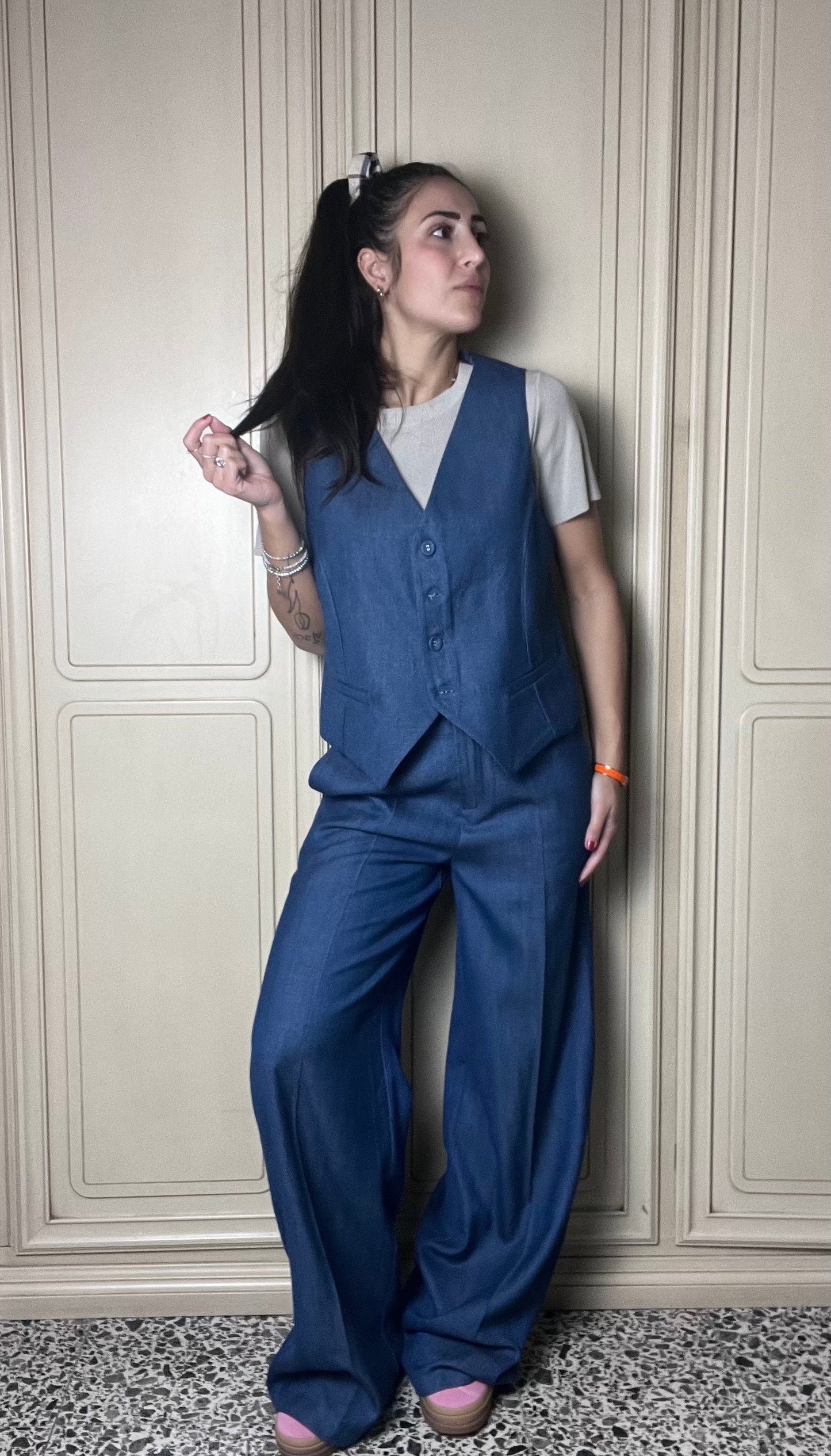 Pantalone Simil jeans gamba ampia