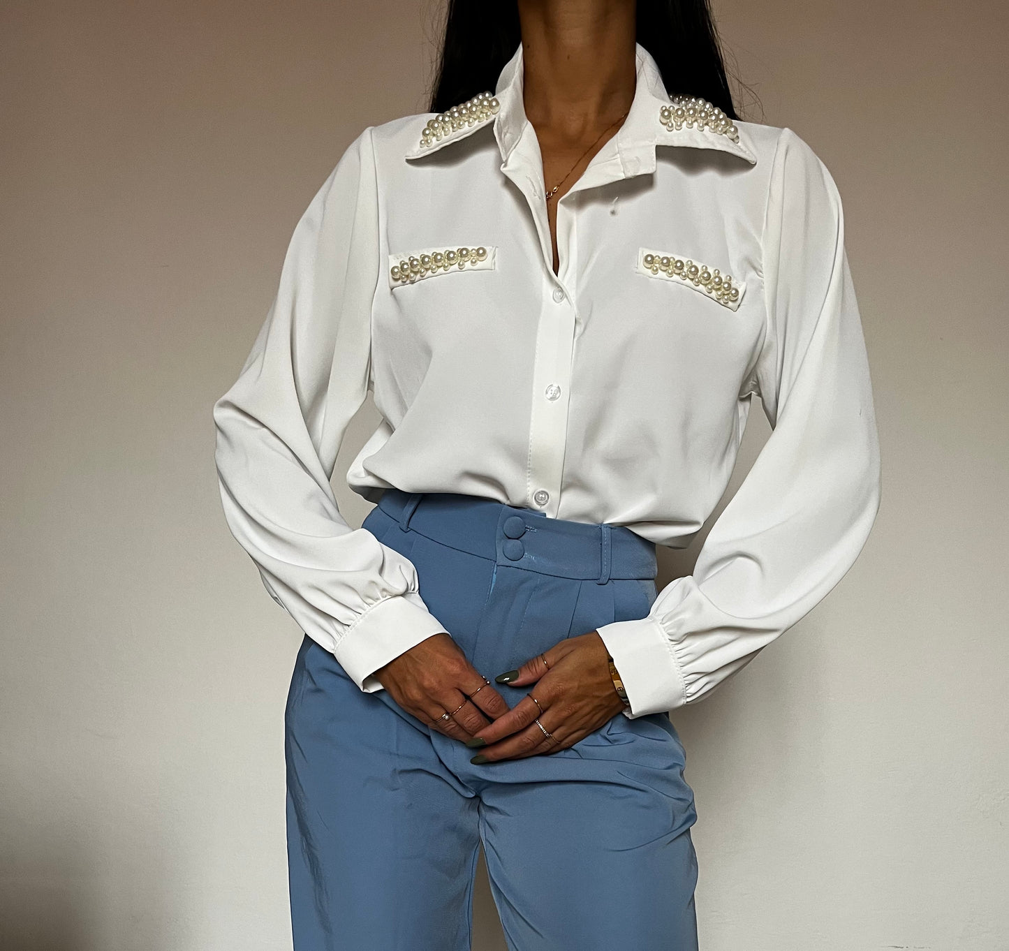 Camicia in popeline con perle