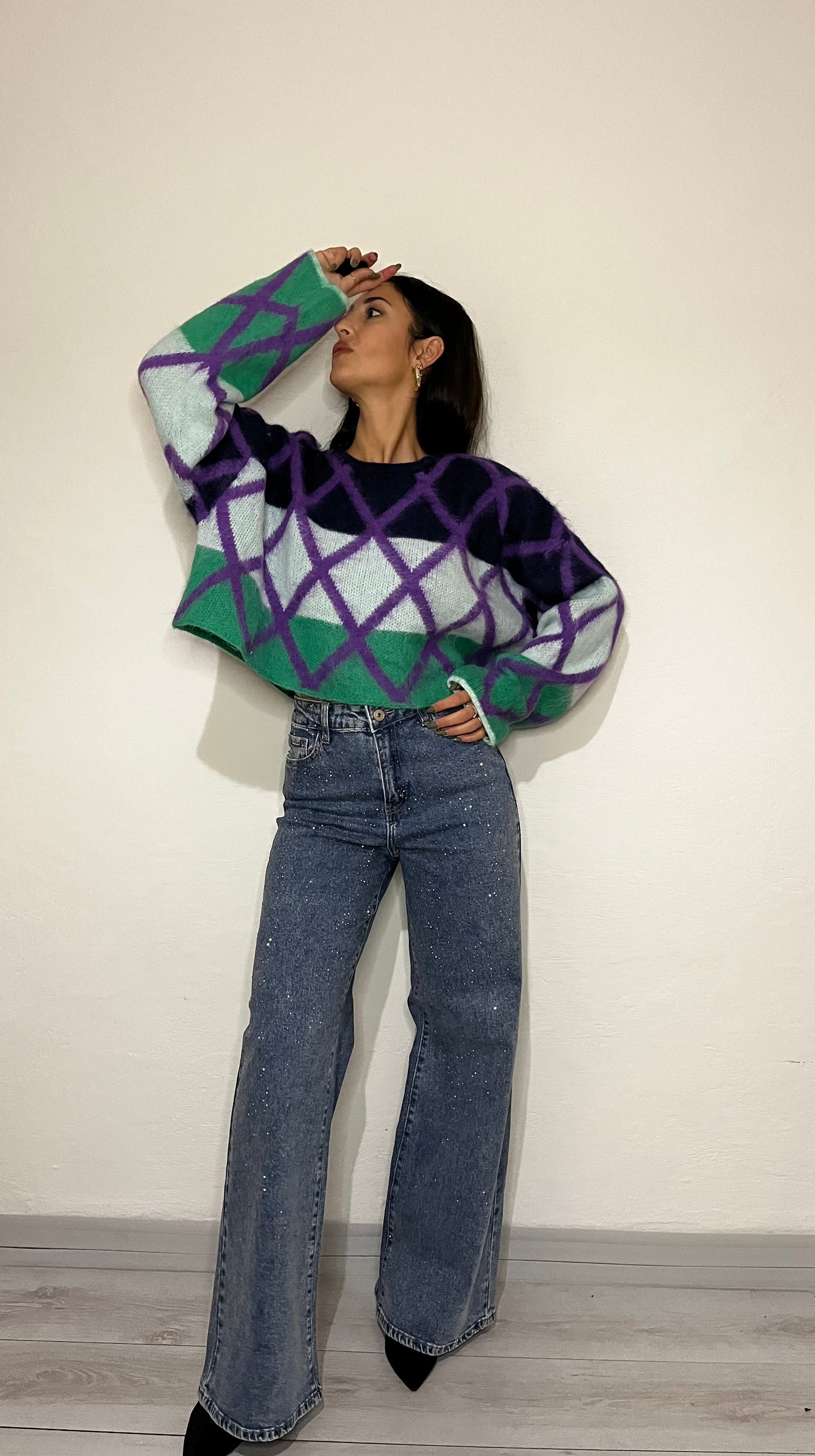 Pullover con rombi grandi