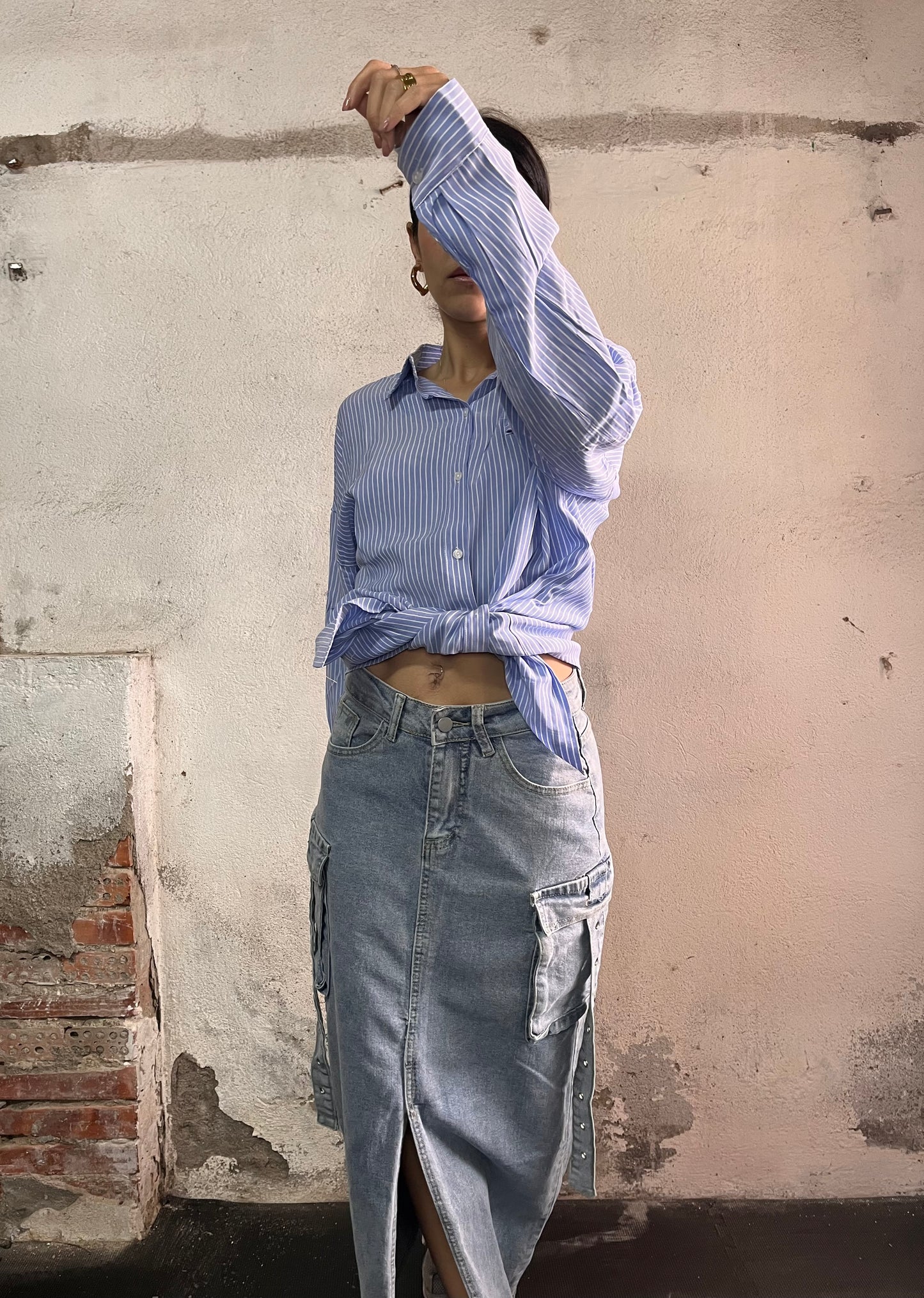 Gonna lunga cargo in denim