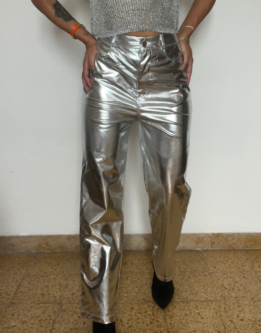 Pantalone metallizzato con tasche