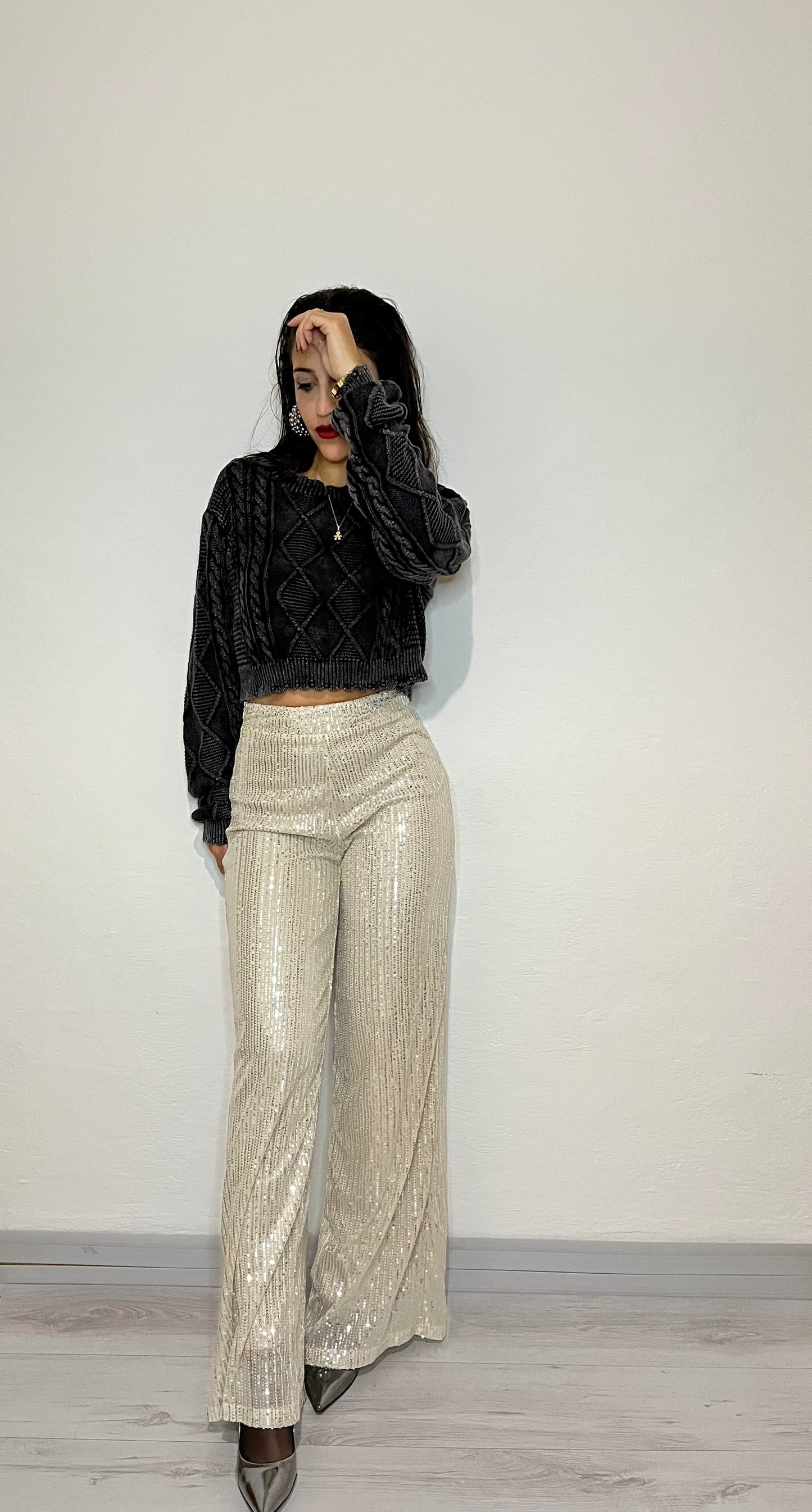 Pantaloni a campana con paillettes