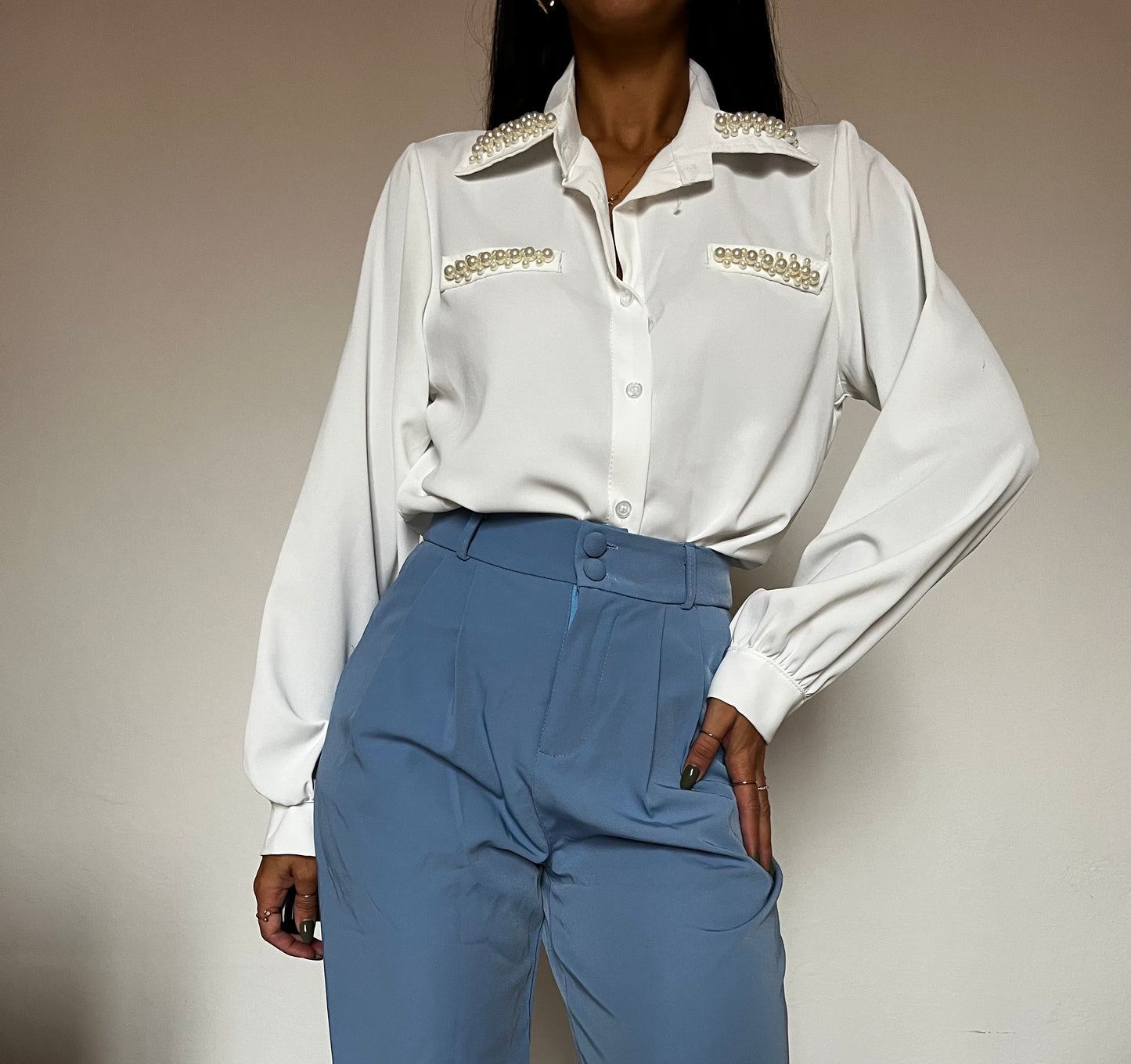 Camicia in popeline con perle