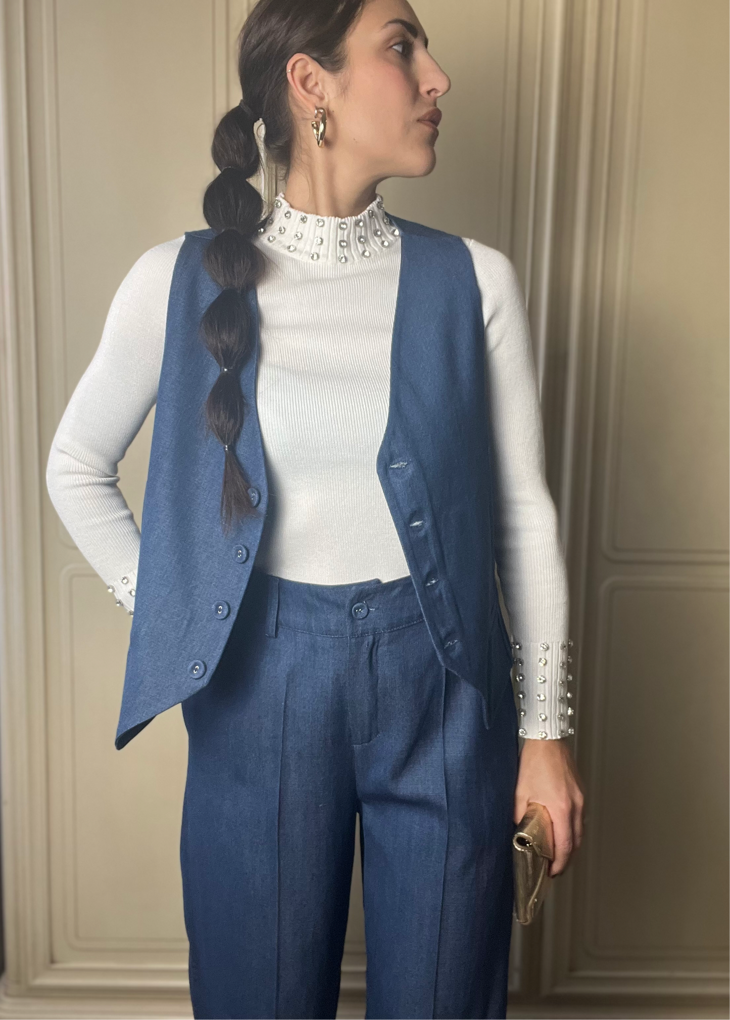 Pantalone Simil jeans gamba ampia