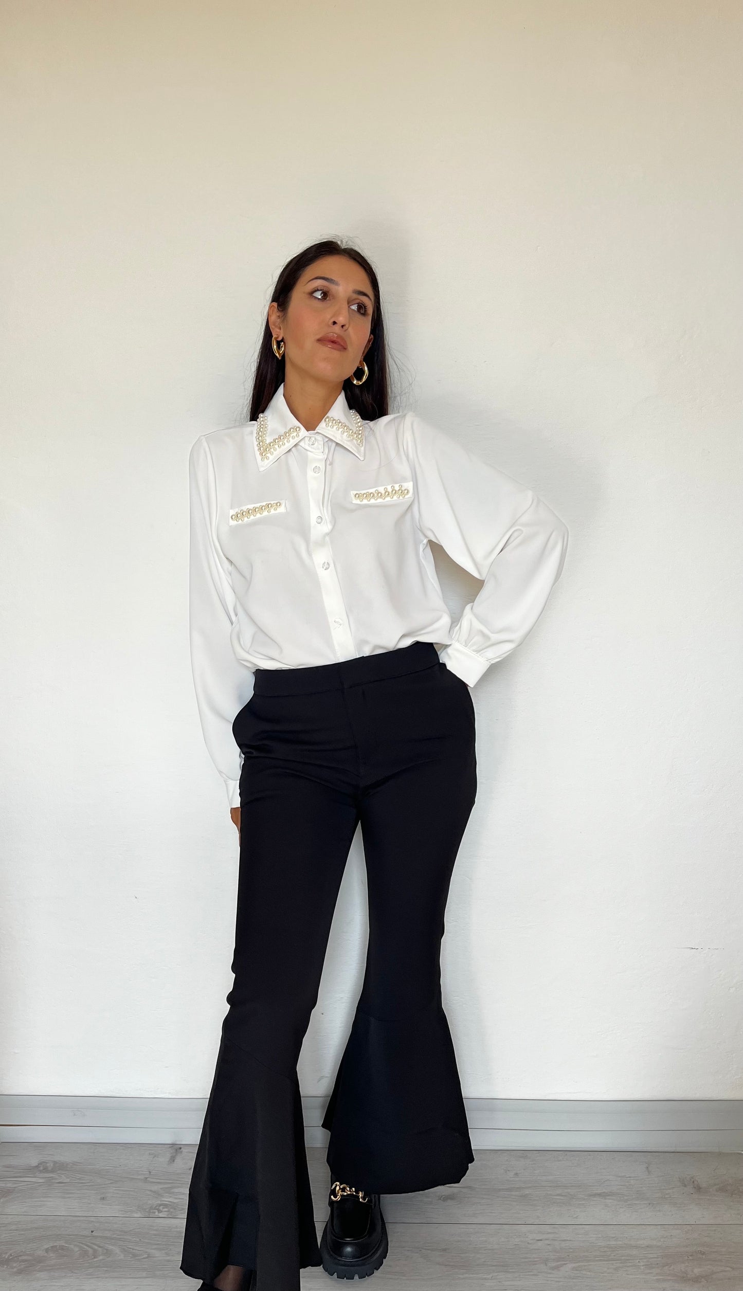 Camicia in popeline con perle