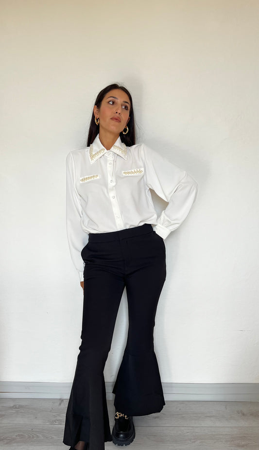 Camicia in popeline con perle