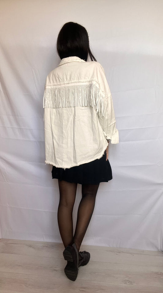 Giacca in cotone con frange di strass