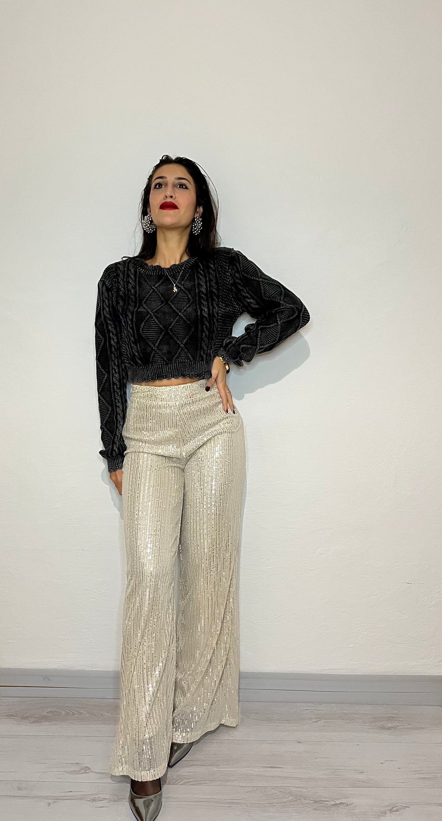 Pantaloni a campana con paillettes