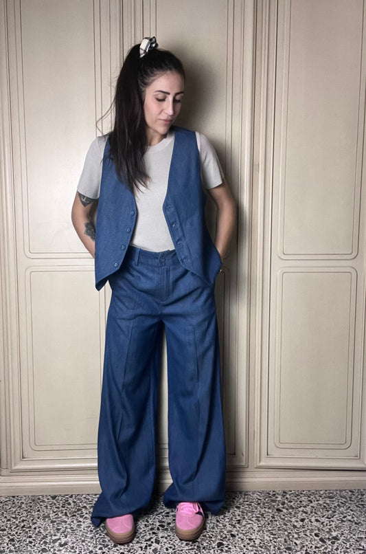 Pantalone Simil jeans gamba ampia