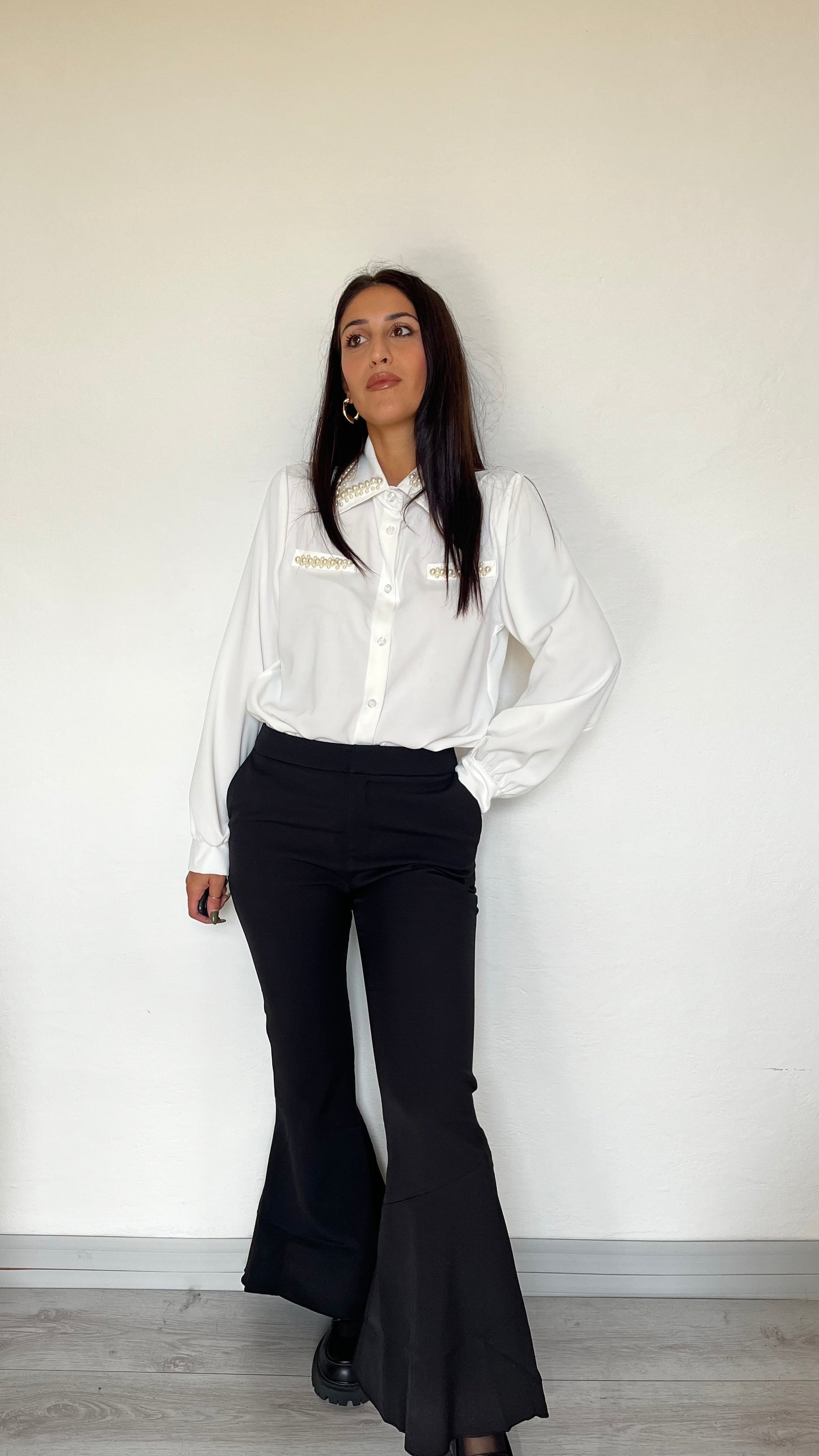 Camicia in popeline con perle