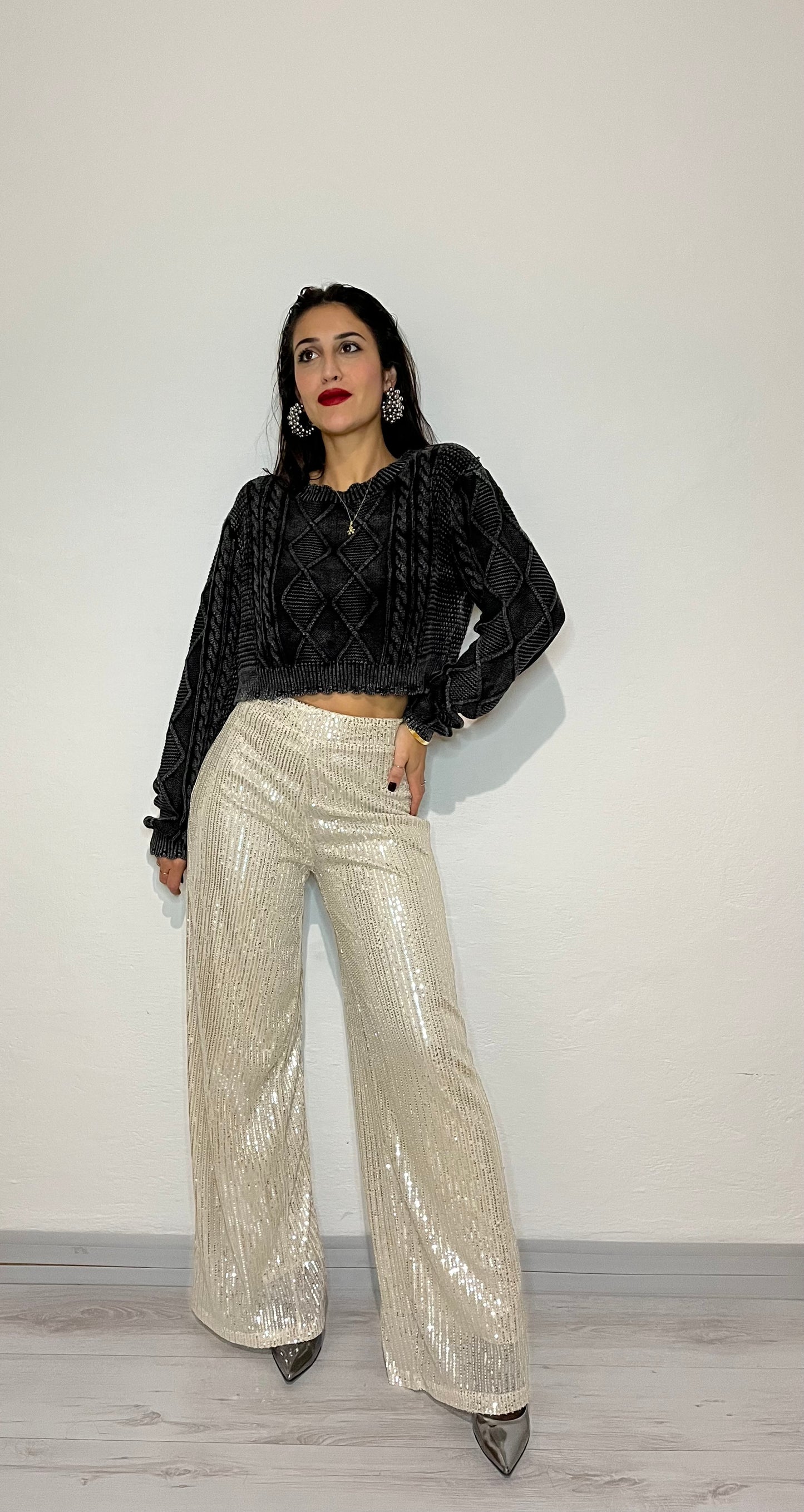 Pantaloni a campana con paillettes