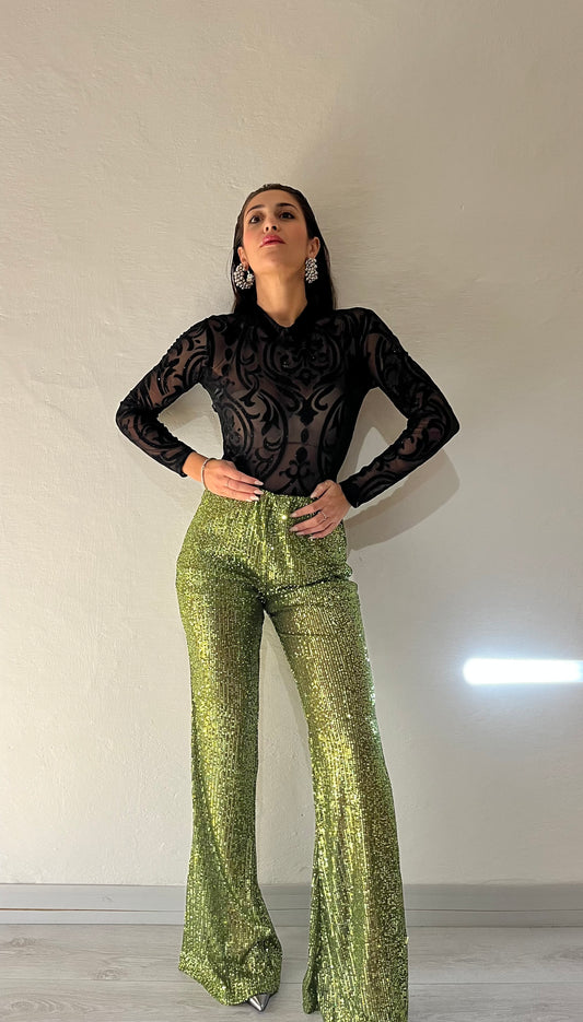 Pantaloni a campana con paillettes