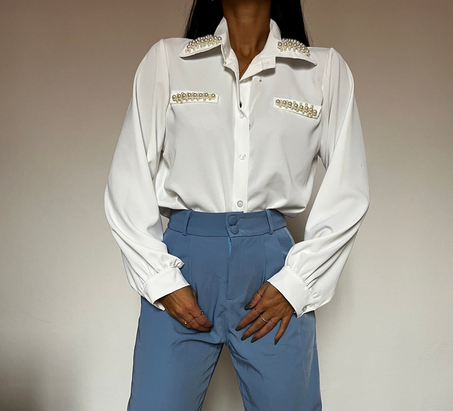 Camicia in popeline con perle