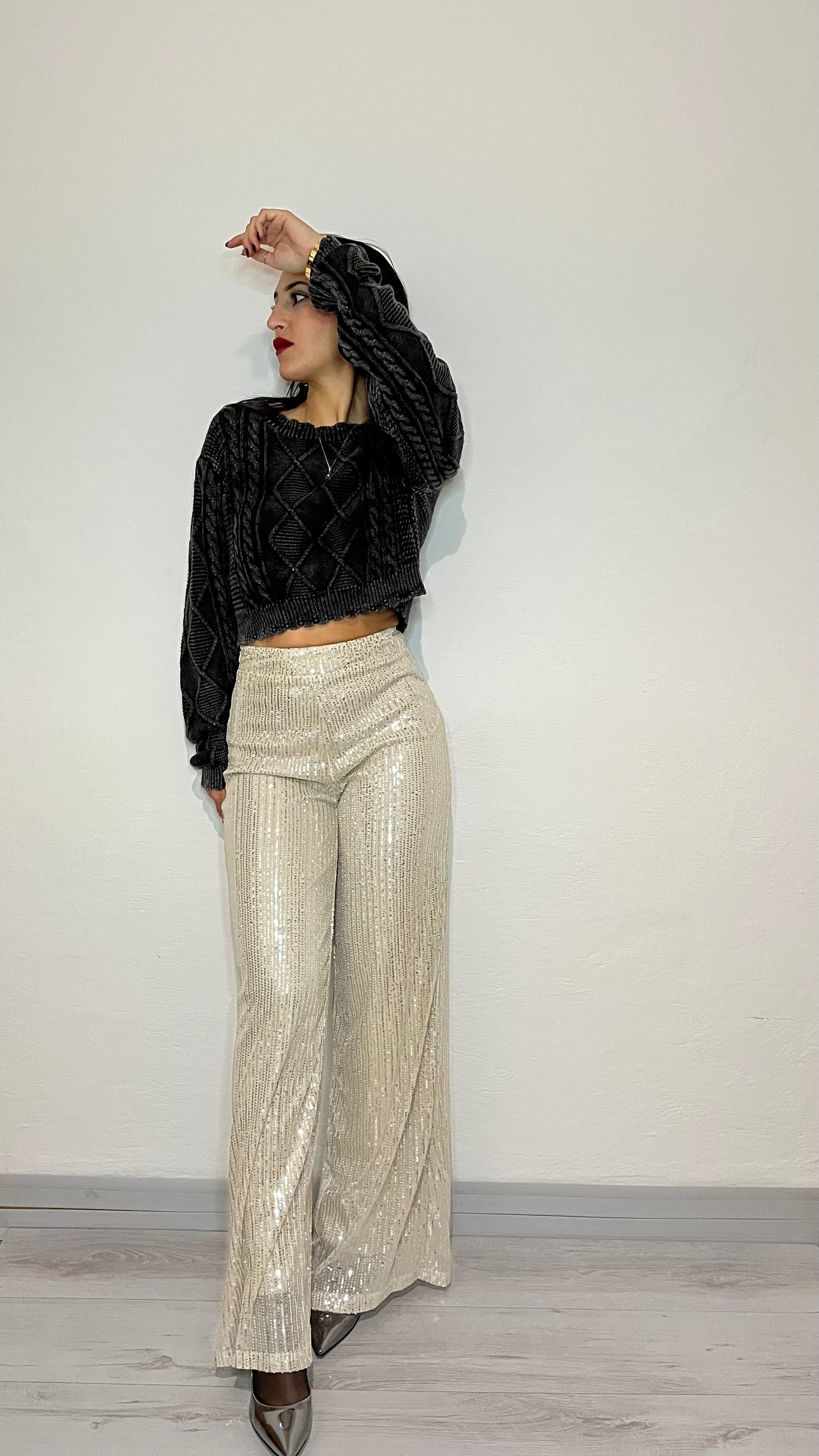 Pantaloni a campana con paillettes