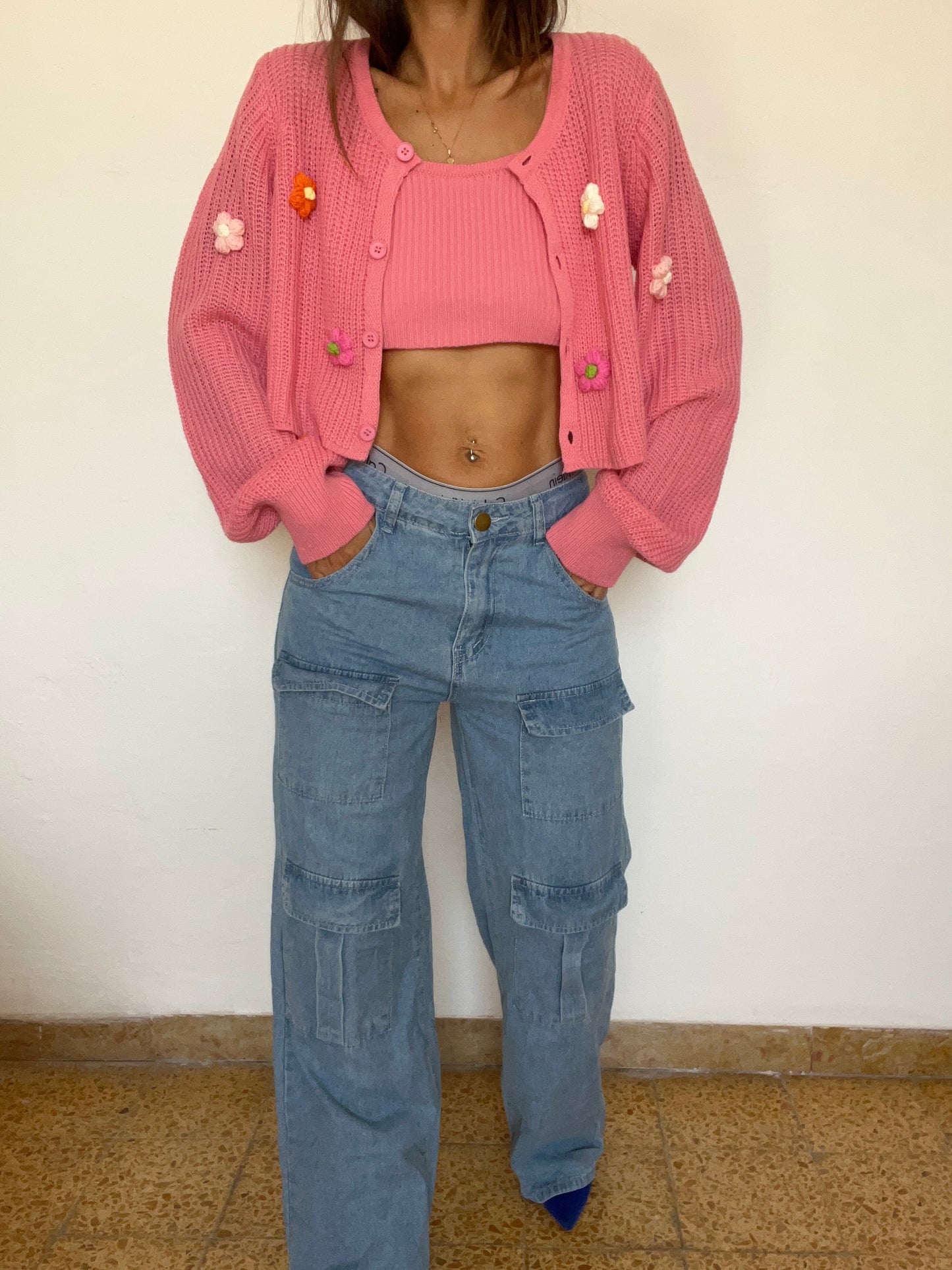 JS02-Jeans cargo a vita media
