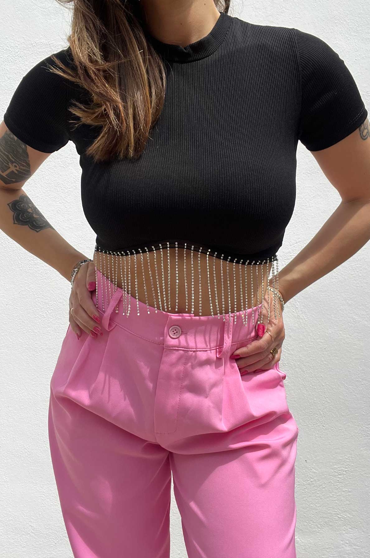 T-shirt con frange di strass “Lillà”