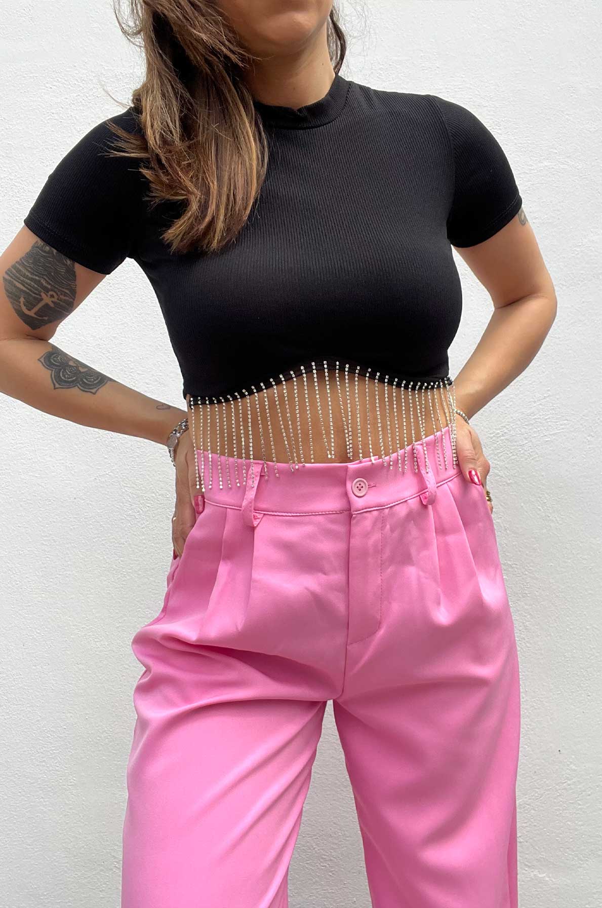 T-shirt con frange di strass “Lillà”