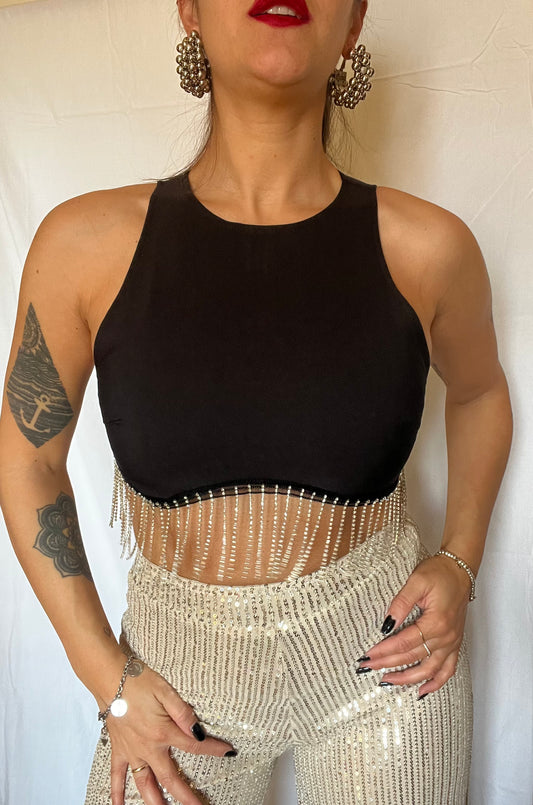 Top con frange di strass “Shines”