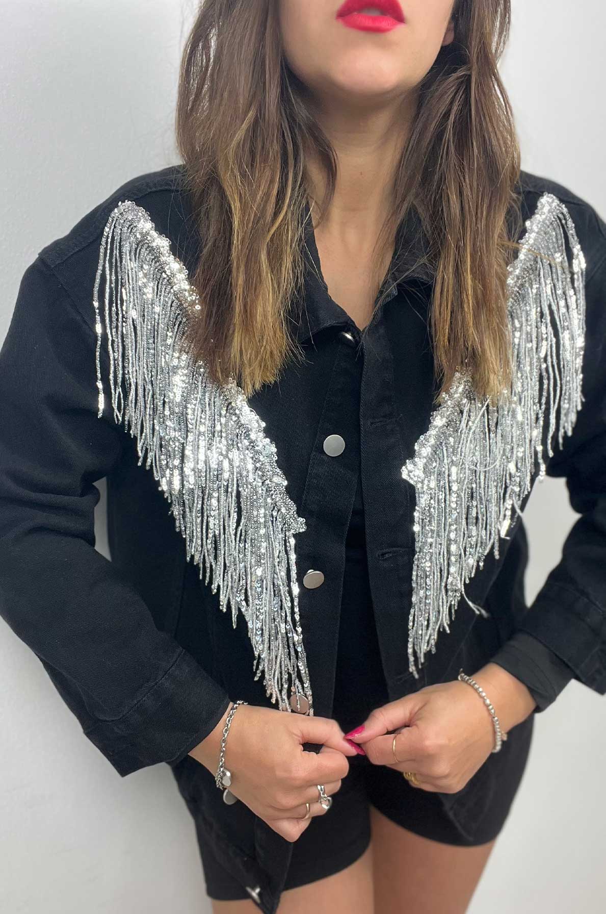 Giacca in denim con frange “Giacinta”