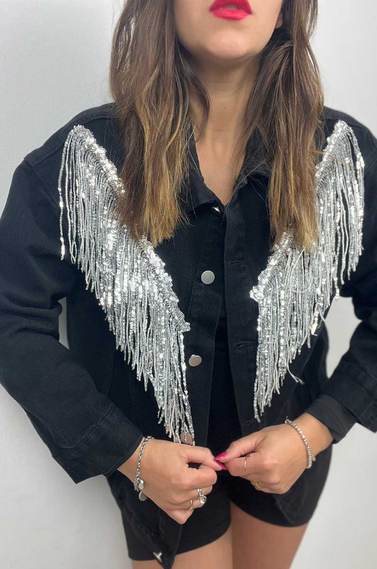 Giacca in denim con frange “Giacinta”