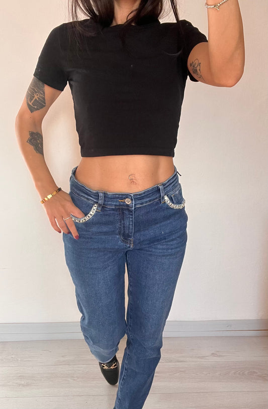 JS10- Jeans elasticizzato con strass