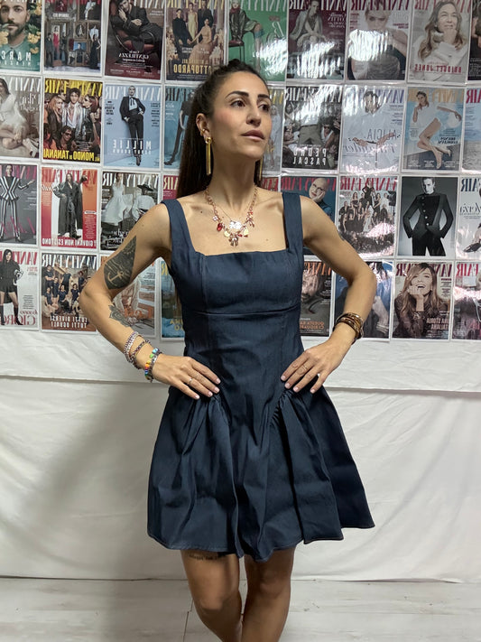 Abito effetto jeans con fiocco