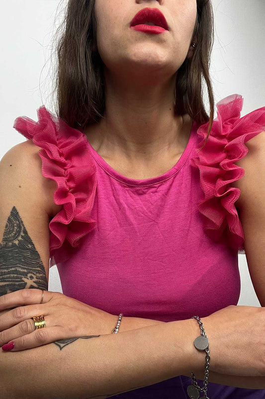 Canotta con tulle sulle spalle